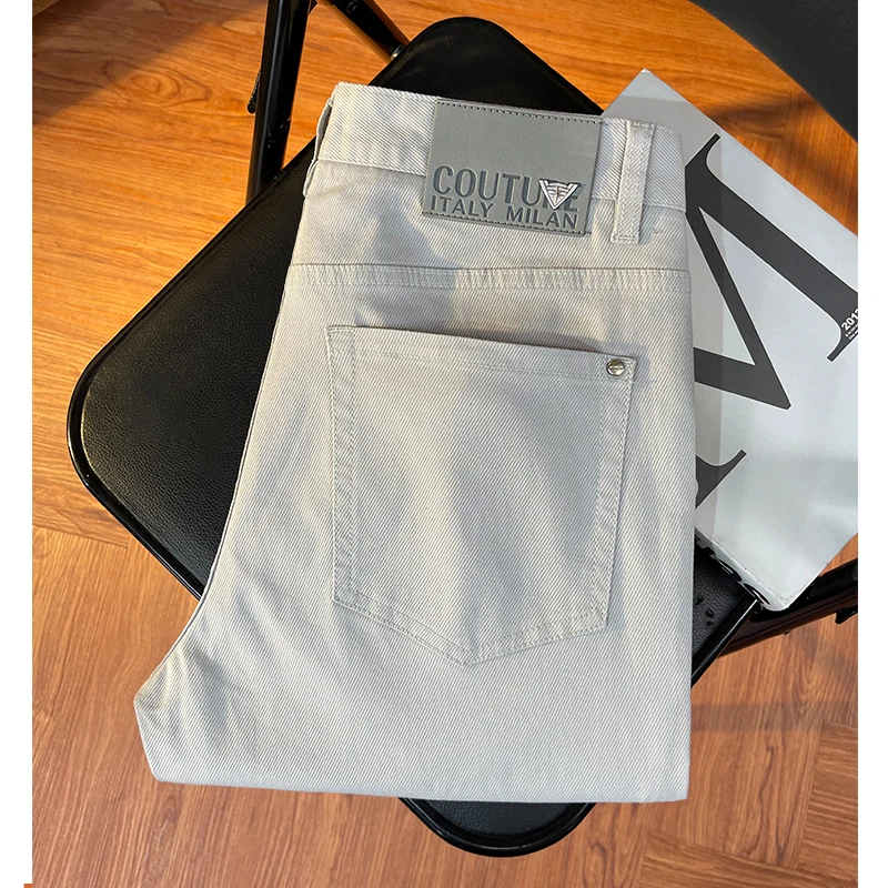 长裤/九分夏季薄款浅灰色男士牛仔裤新款休闲修身小脚裤潮流百搭