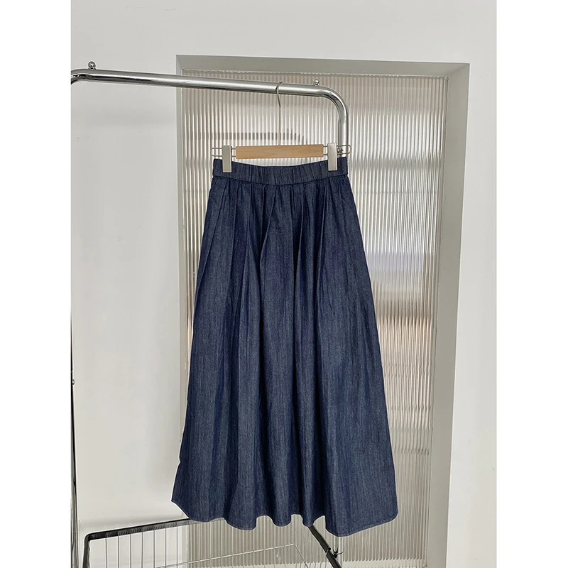 松紧腰深蓝牛仔半身裙AB2607