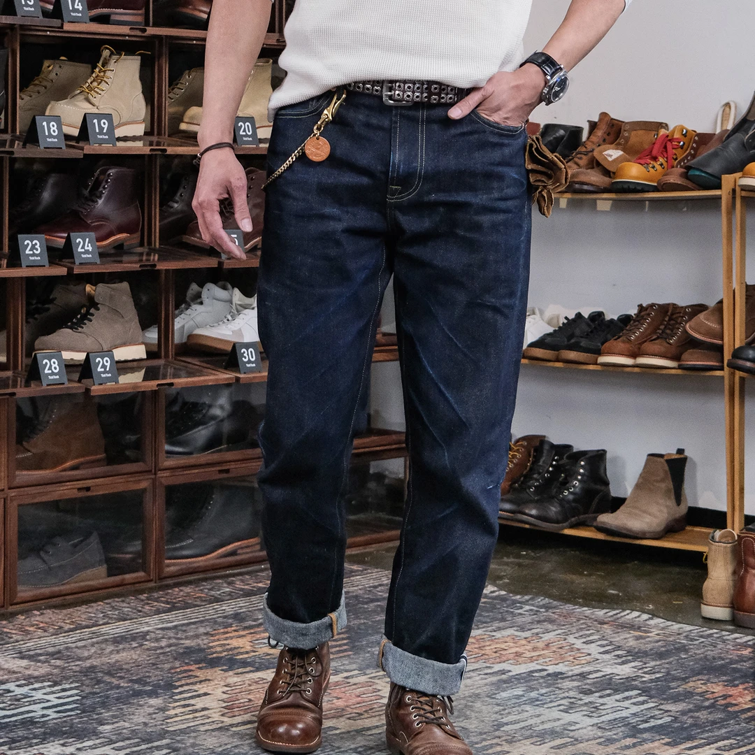 TickTock15OZ赤耳原牛牛仔裤美式复古赤耳丹宁未脱桨直筒牛仔裤