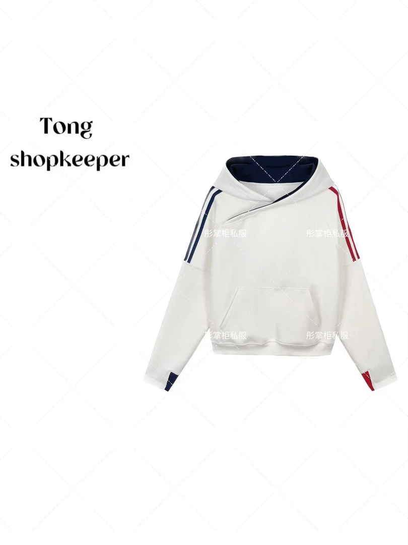 QJ/彤掌柜1681401 春季2025新款撞色设计简约条纹显瘦拼接卫衣