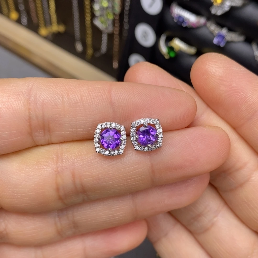 银S925镶嵌紫晶耳饰