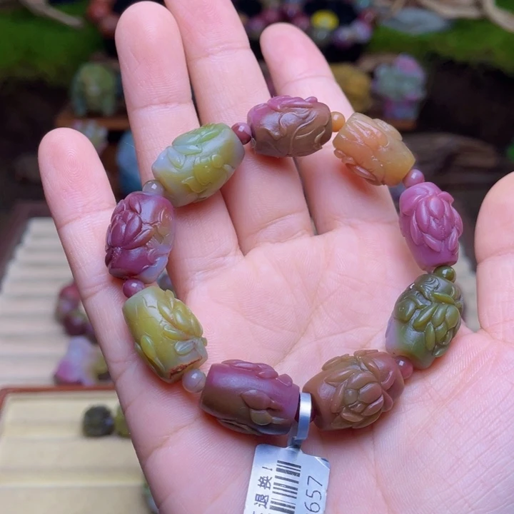 福***姐玛瑙/玉髓未镶嵌珠宝半成品盐源玛瑙荷花鱼手串