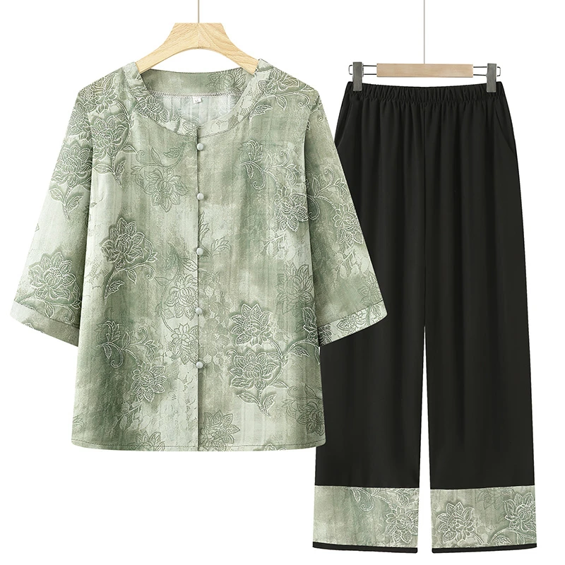 中老年人女装妈妈装夏季高贵洋气母亲60-80岁老太太衣服奶奶套装