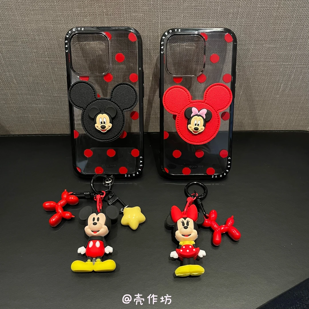 趣味卡通红波点立体米奇米妮支架适用iPhone16pro/15/14/13手机壳