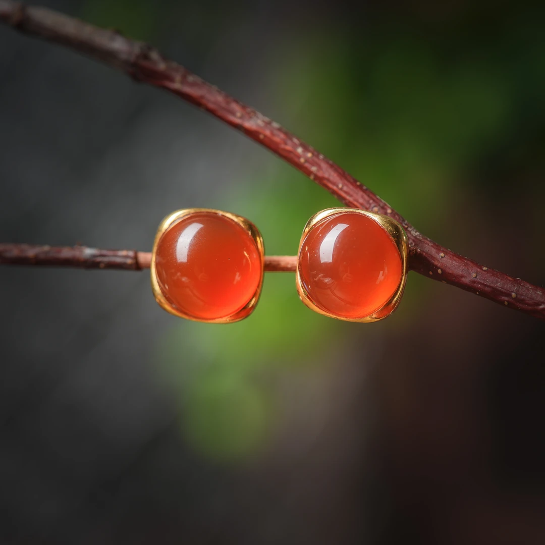 锦箐·典藏级南红冰红18K金耳钉AE0337