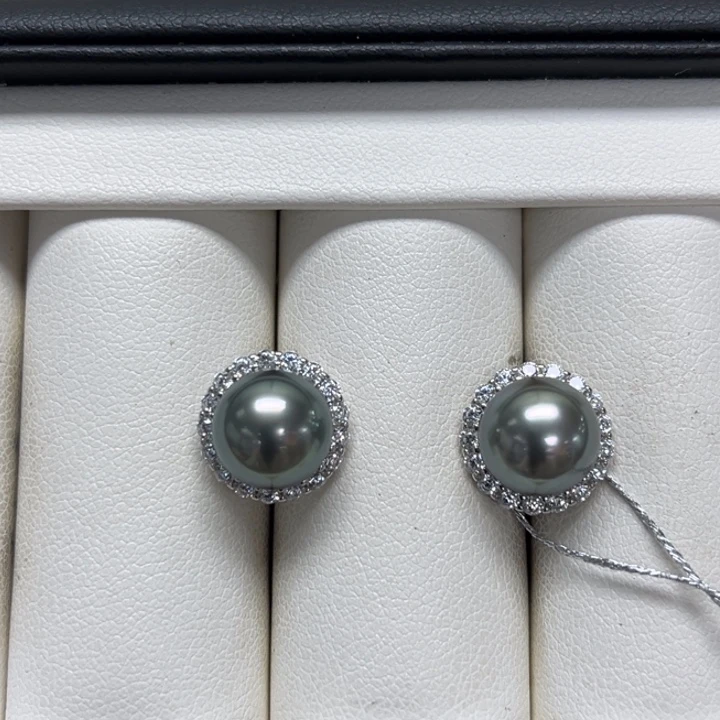 银S925镶嵌海水珍珠耳饰9-10mm 27号