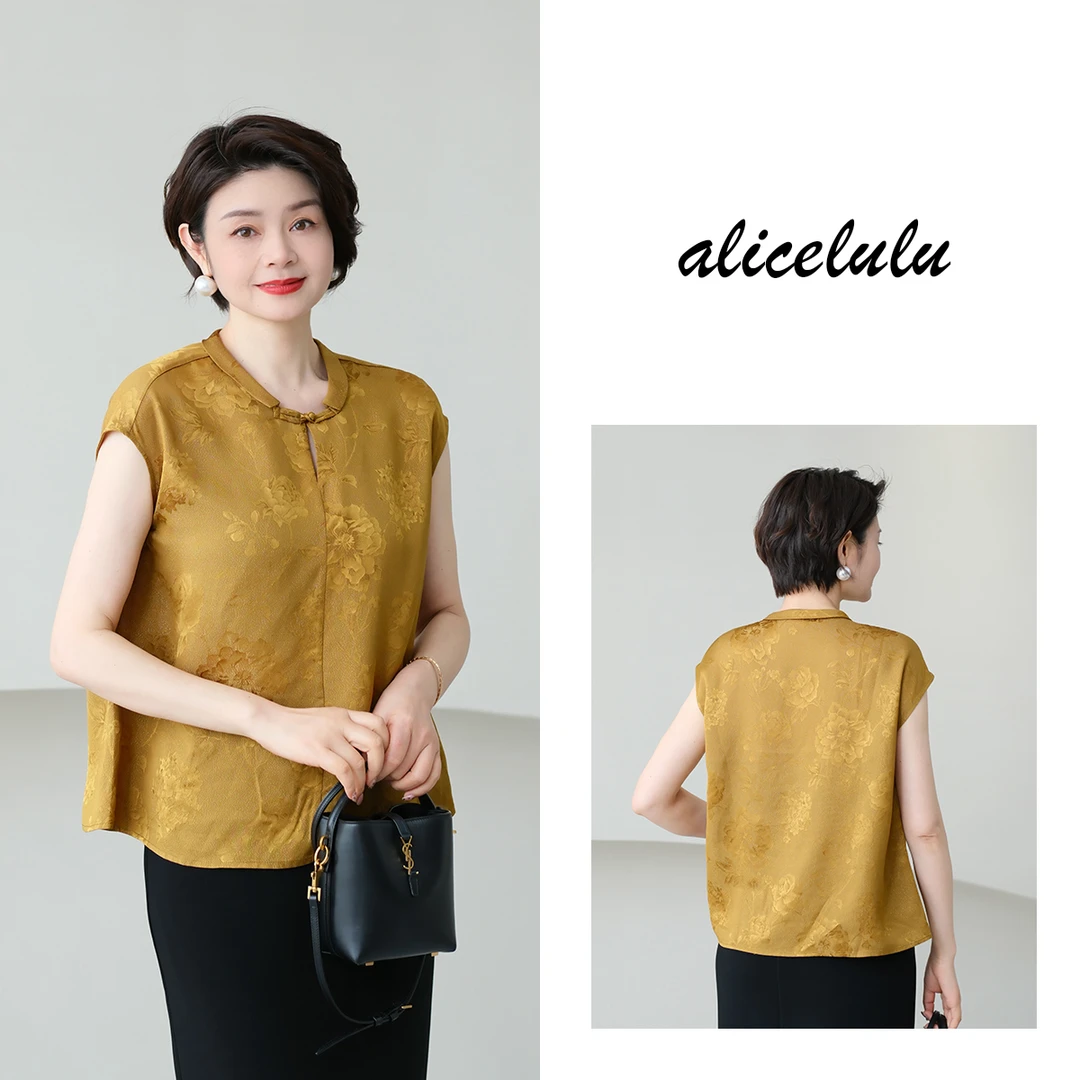 5 alicelulu 新中式衬衫夏季新款盘扣提花透气凉爽S2142353A