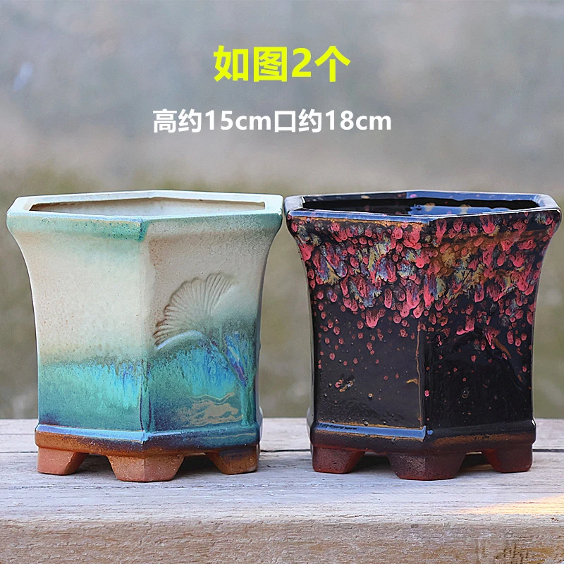 手工粗陶方口陶瓷多肉花盆透气紫砂陶罐大口方盆老桩绿植