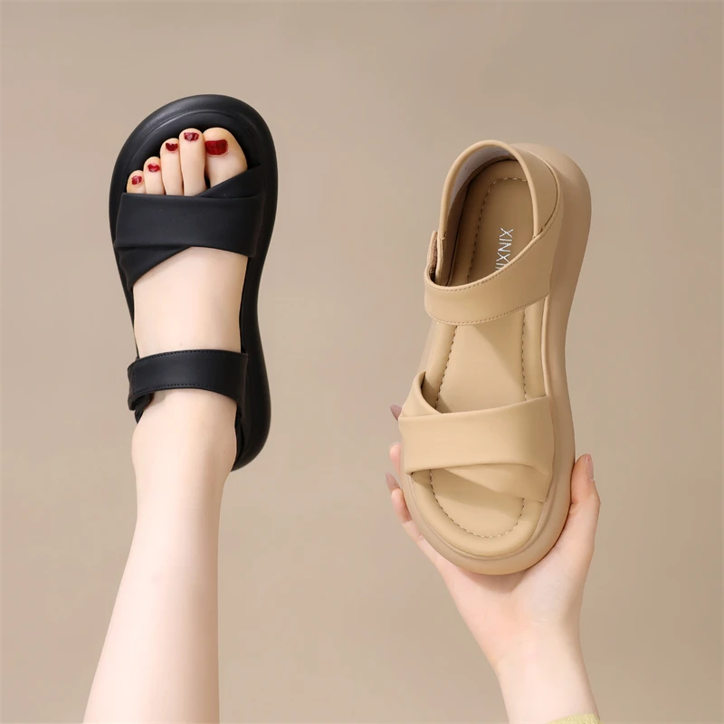 平底时尚包跟凉鞋女2025夏季新款韩版两穿魔术贴显脚小舒适沙滩鞋