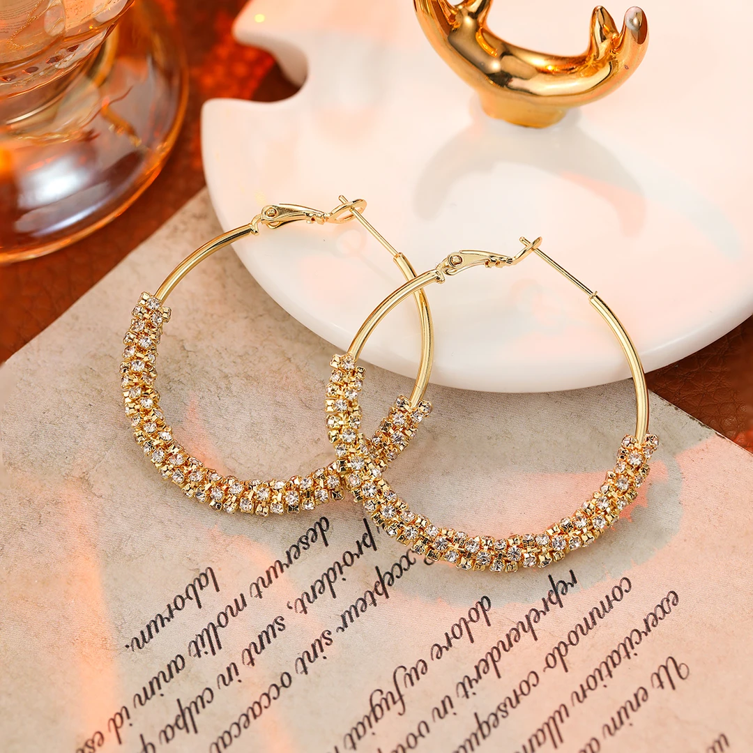 铜合金锆石耳饰 时尚气质镶钻高级感大耳圈耳环H149