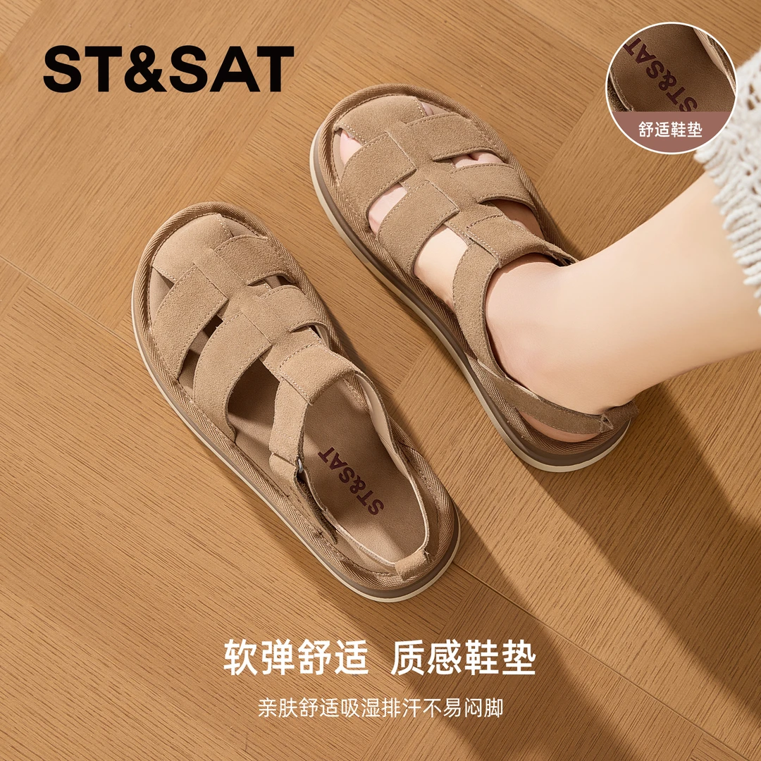 星期六女鞋防滑夏季新款时装包头凉鞋镂空罗马鞋百搭职场上班女鞋