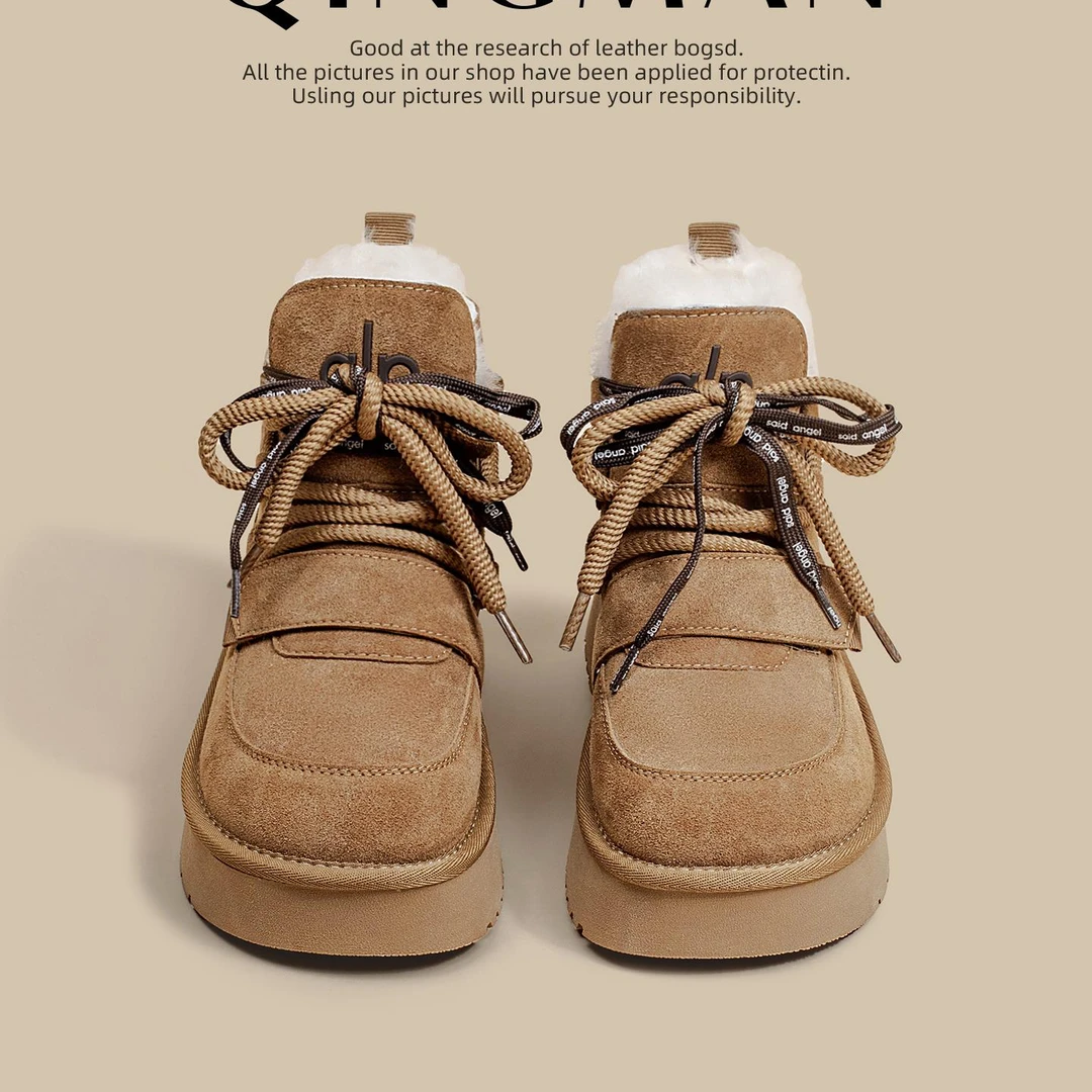 雪地靴女2025冬季新款厚底加厚加绒真皮系带时尚百搭防滑保暖鞋