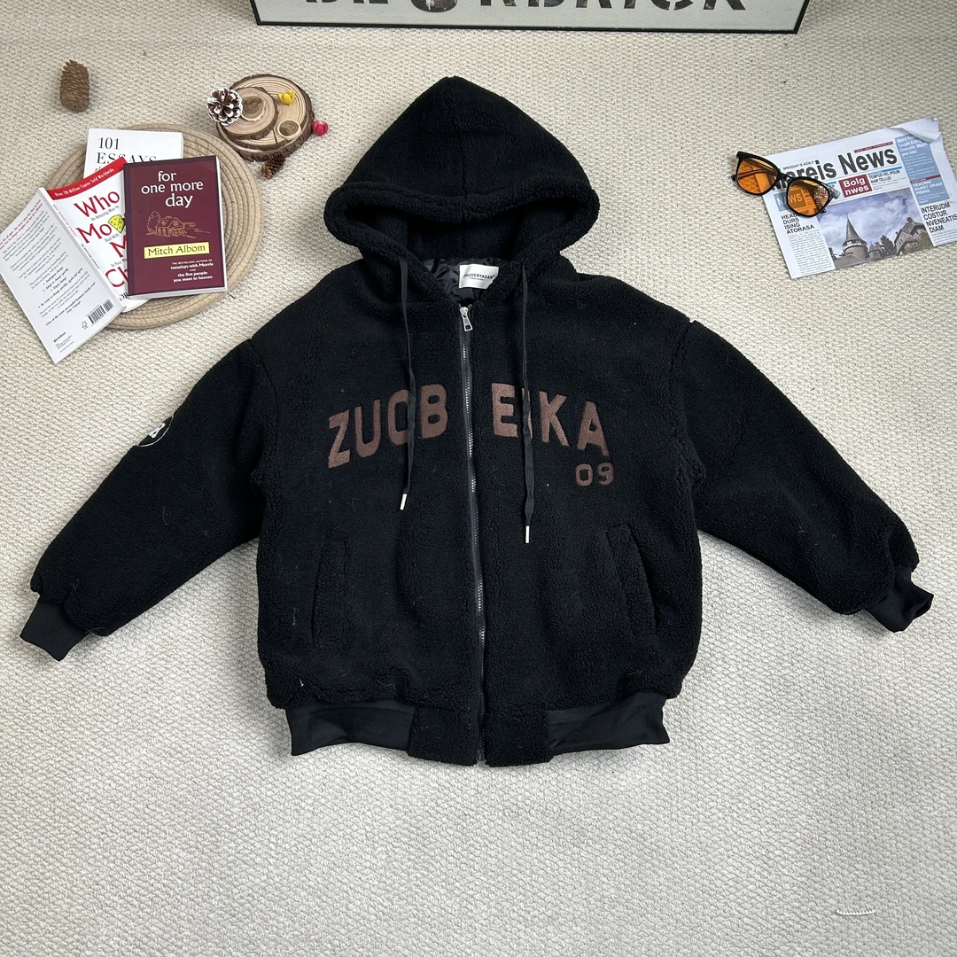 2025早春新款潮牌字母印花连帽加厚长袖厚外套8918