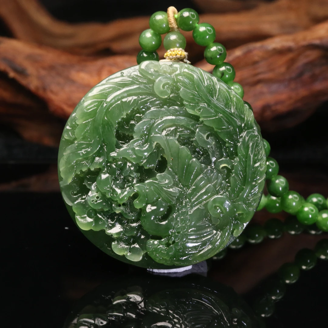 45和田玉碧玉凤穿牡丹/400818北京中保拍卖