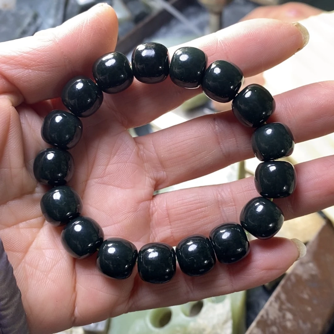 和田玉未镶嵌手链新疆和田黑青玉卡12老型手串