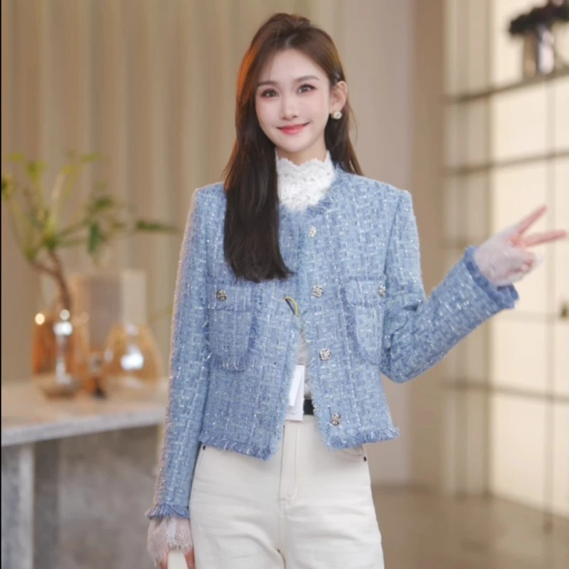 法式编织小香风流苏短外套女2025秋冬新款宽松百搭气质粗花呢上衣