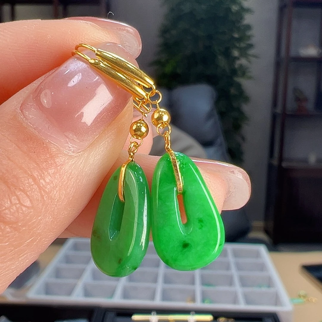 翡翠耳饰18K金镶嵌耳环38