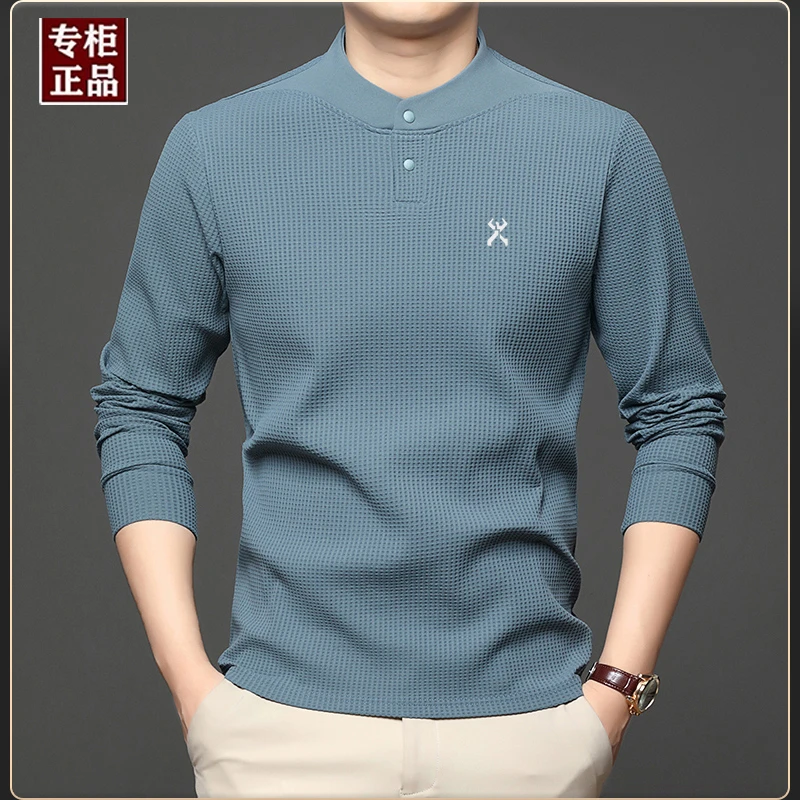 劲霸世家男装秋季男士宽松刺绣玉米格纽扣领卫衣时尚休闲长袖T恤