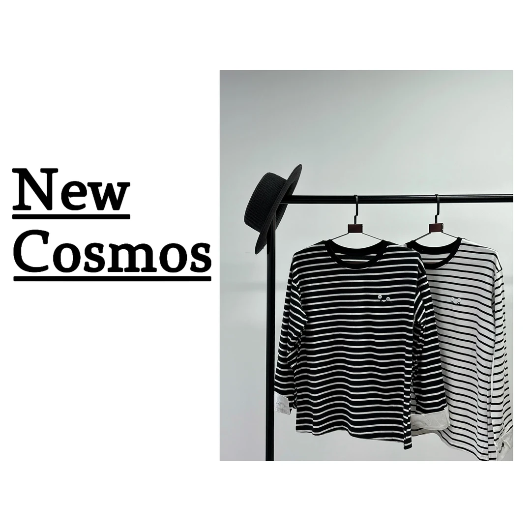 【NEW COSMOS】长袖笑脸条纹上衣休闲风宽松T恤显瘦时尚H0743
