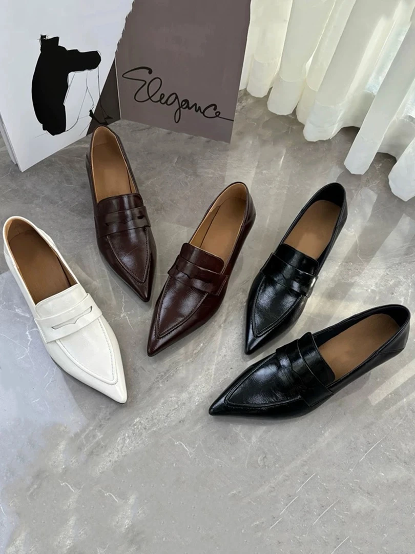 法式复古小皮鞋尖头乐福鞋2025爆款韩版时尚羊皮5公分中口单鞋女