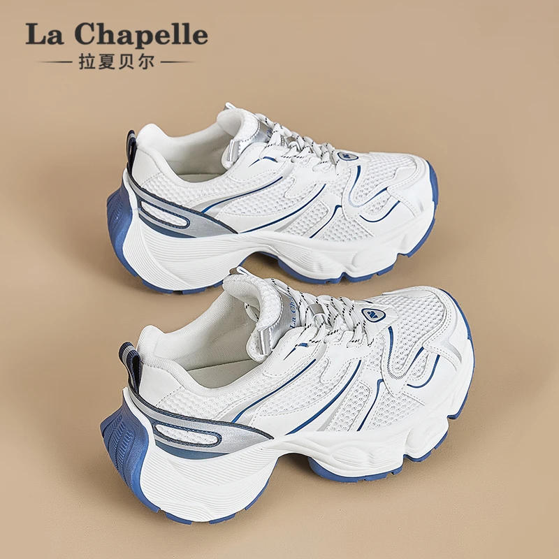 拉夏贝尔厚底老爹鞋女2025新款夏季网面透气运动鞋原创小众网鞋女