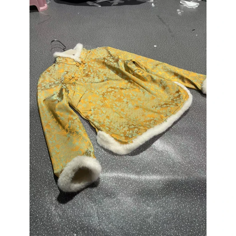 060 黄色 提花 旗袍 上衣