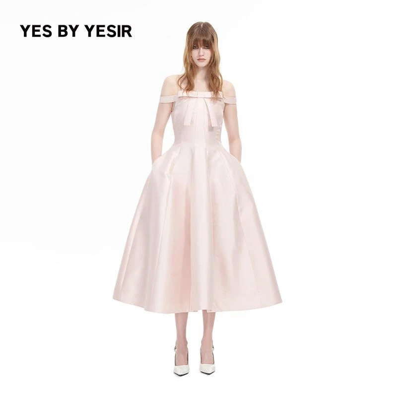 叶谦原创设计秋冬芭蕾舞会香槟裸肩轻礼服新娘连衣裙