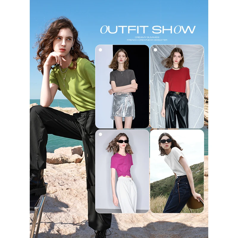 【爆款五色T】三彩ibudu2025新款纯色圆领T恤正肩短袖上衣套头衫女