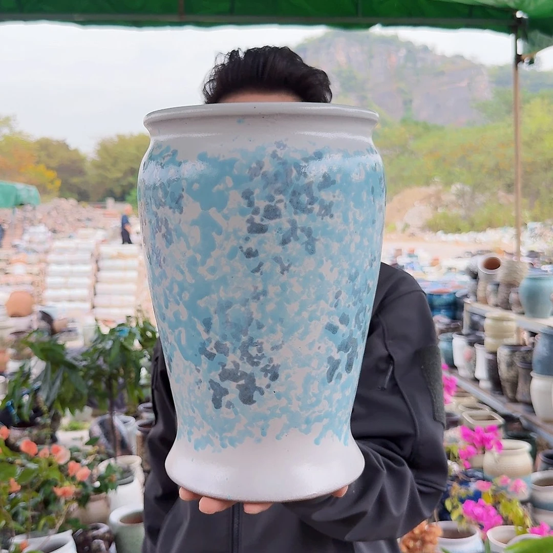 紫砂花盆口19.5高30（一个美人鱼姹寂白色