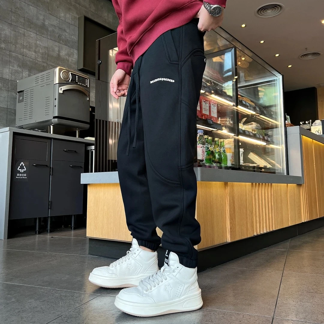 大宝 男装冬季新款加厚加绒束脚裤宽松显瘦设计师款休闲长裤男