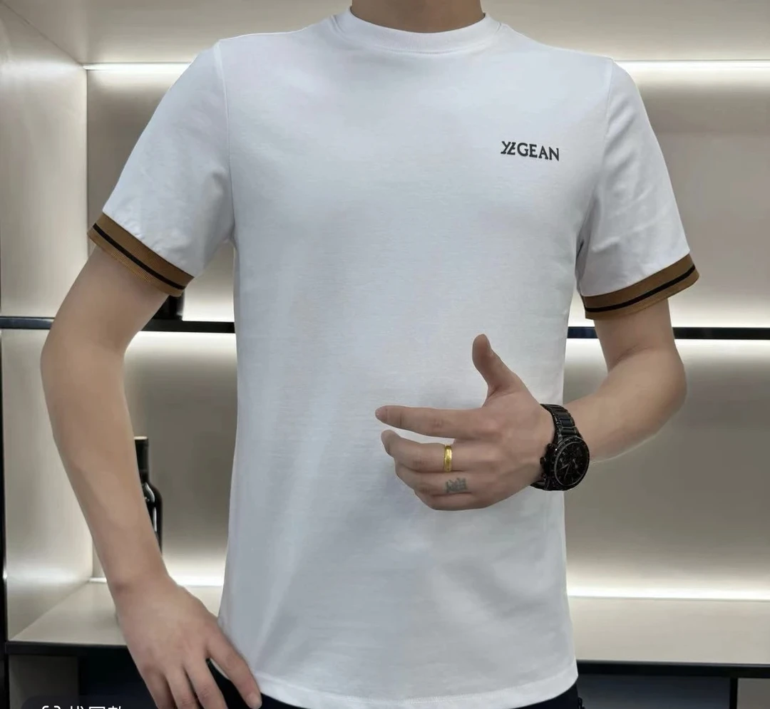 35105-2025夏新款男士轻奢高品质休闲时尚百搭修身T恤半袖圆领