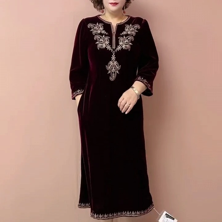 网红A字国风宽松腰印花提花刺绣连衣裙