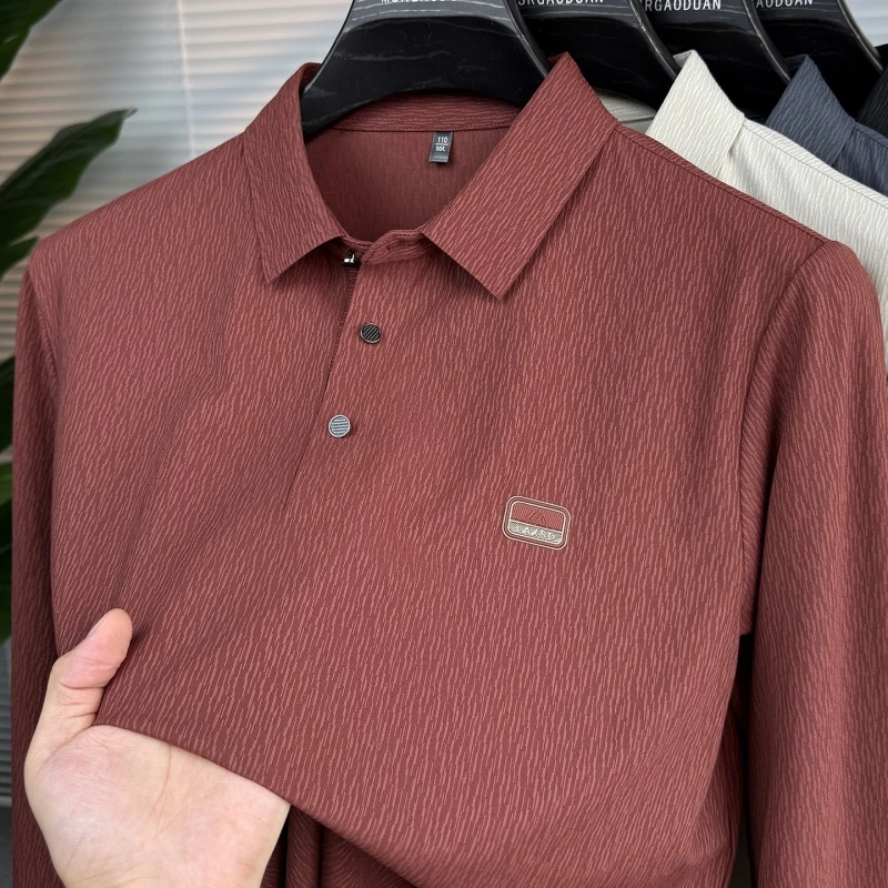 CATIA SELI春秋装带翻领长袖t恤男士本命年红色上衣服开叉polo衫