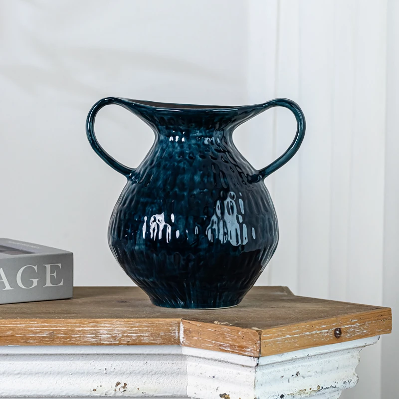 景德镇陶瓷花瓶高温家居孔雀蓝新中式风手工装饰水养器皿培摆件