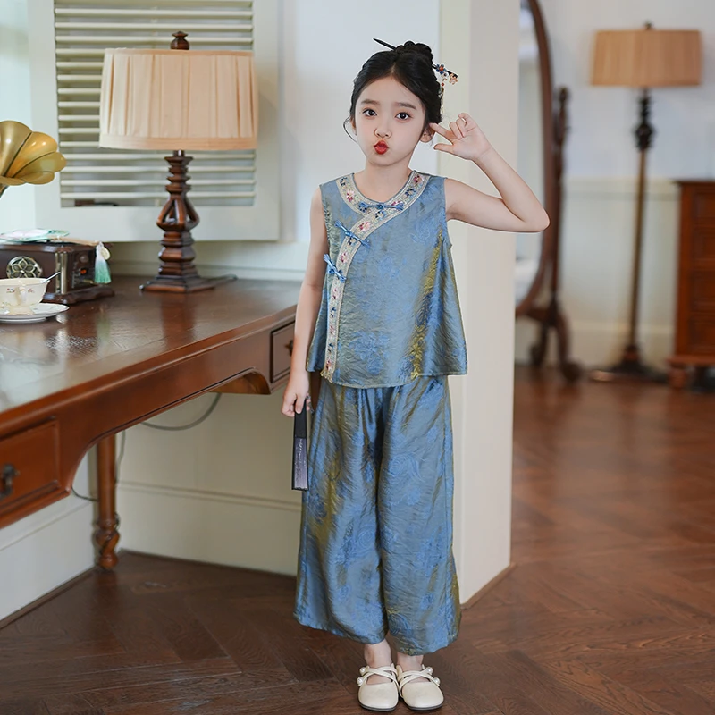 80734【京洛佳人】新中式国风女童汉服2025夏季女宝宝两件套唐装