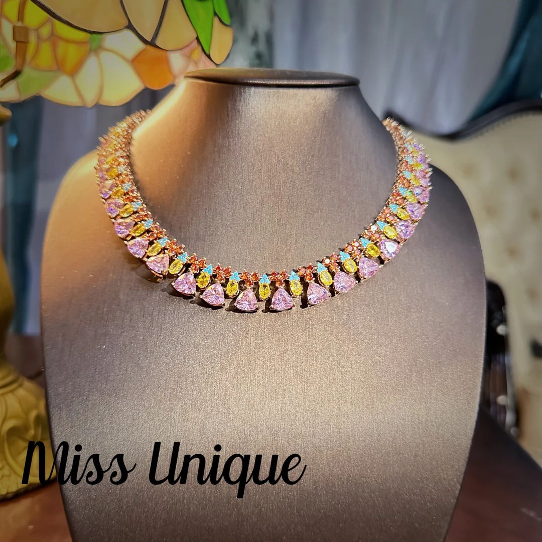 S6201植物花卉粉色项链