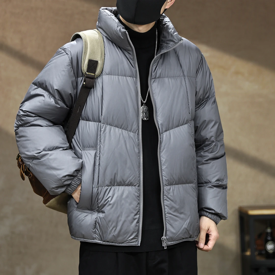 高端蓬松90白鸭绒立领羽绒服男2025冬季新款防风御寒简约保暖外套