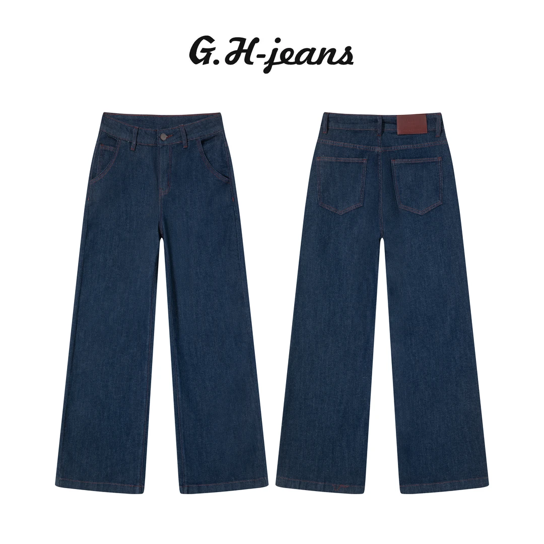 【欧若风】G.H-土耳其蓝早春穿搭法式浪漫风四面弹窄版直筒牛仔裤女