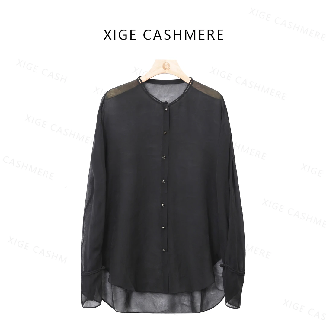 【雾纱】喜歌 100桑蚕丝女士轻奢气质长袖上衣 7902