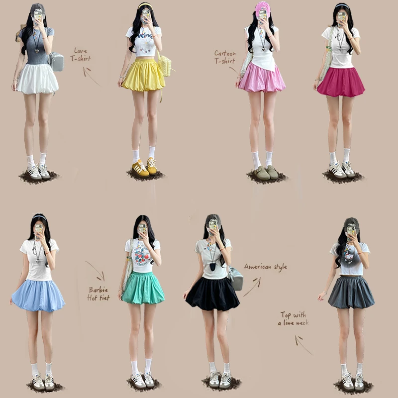 白色花苞短裙女2025夏季新款高腰a字泡泡蓬蓬裙小个子蛋糕半身裙