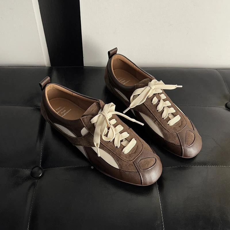 德训鞋女款阿甘鞋平底软底正品软皮美拉德风休闲鞋春秋系带小皮鞋