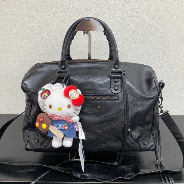 95新 Balenciaga/巴黎世家 黑枪波士顿单肩斜挎包底长34 123678