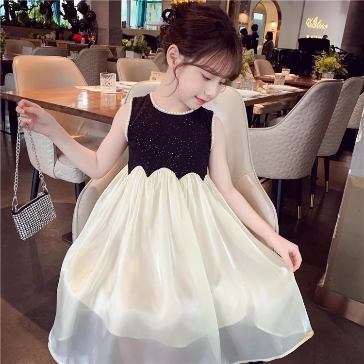 夏装童装宝宝新款夏季烫金珍珠运动女童公主裙百洋气连衣裙礼服裙