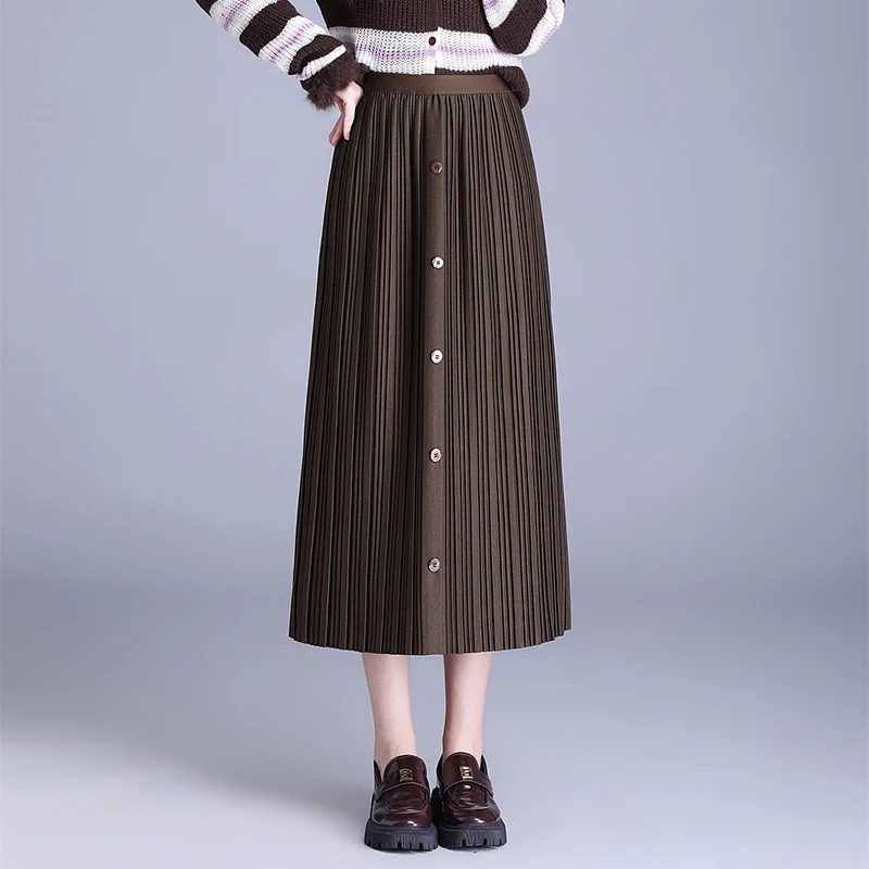 高腰显瘦半身裙秋冬季复古百搭包臀裙中长款裙子2024百褶一步裙女