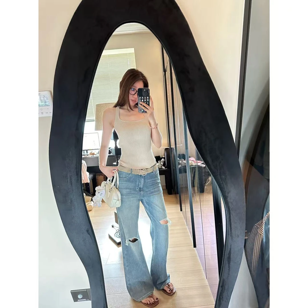 LA 四面弹 随性松弛感 破洞 微喇牛仔裤 25584