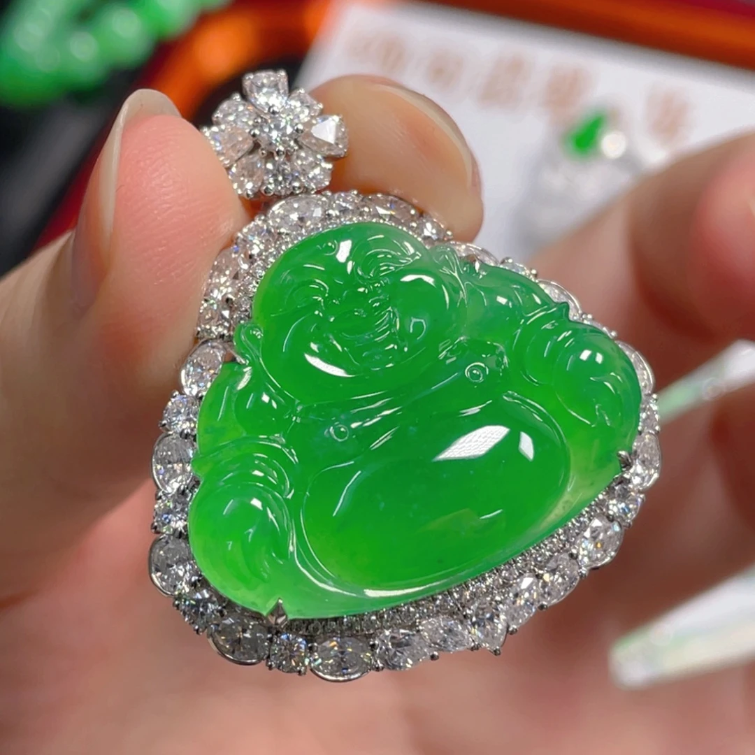 翡翠18K金镶嵌吊坠(不含链)