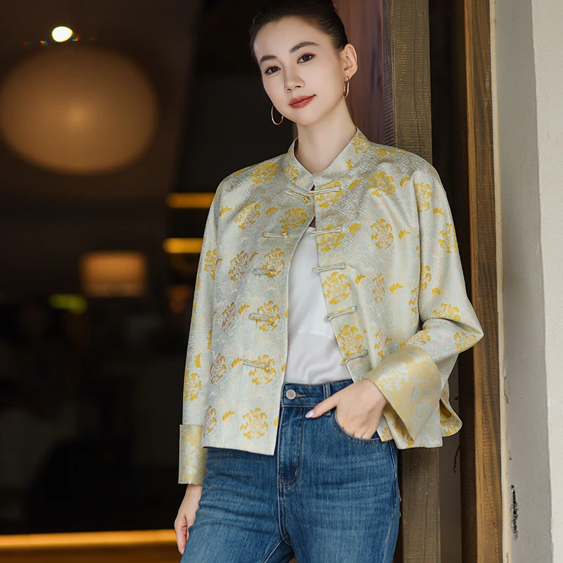 【白露】新中式国风提花上衣女2025秋新款高端百搭显瘦立领外套高级