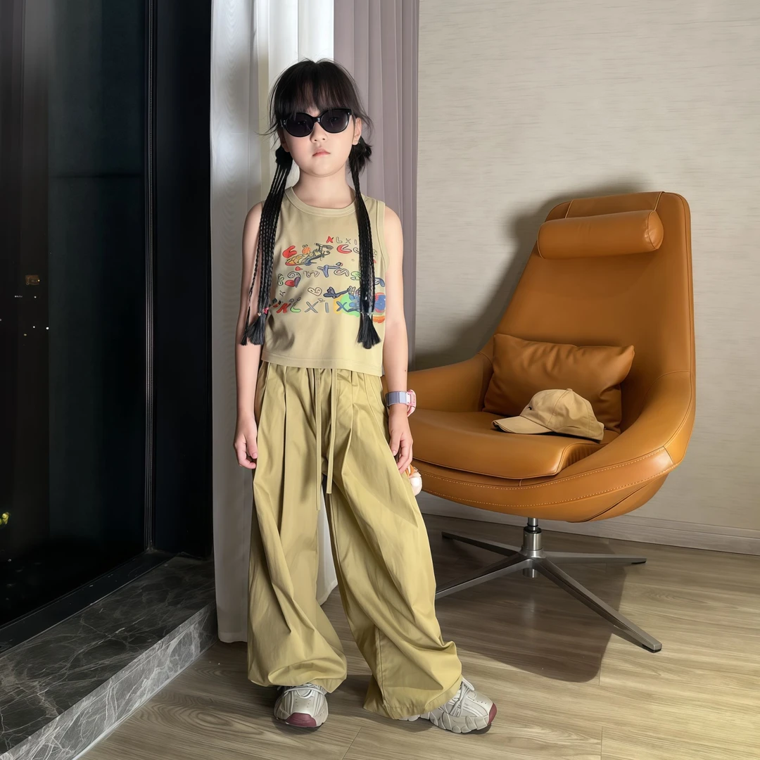 女童夏季无袖套装2025新款女孩大童韩系穿搭儿童夏装慵懒风阔腿裤