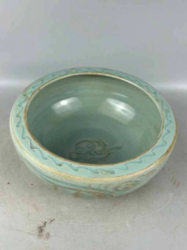 手工制作耀州窑陶瓷摆件粉青釉冰裂纹天青釉大碗复古古瓷青瓷汝窑