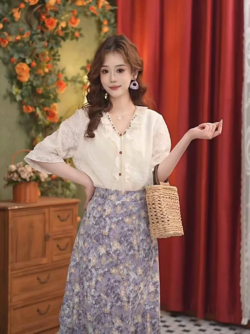 莹莹 【薇宁】25年新款气质百搭重工设计小众法式衬衫#4242